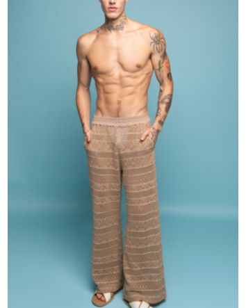 Calça Pantalona em Tecido Crochê 