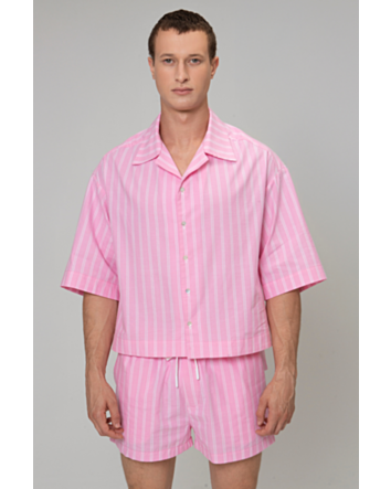 Camisa em Tricoline Listrada 3-listrado rosa e branco-P