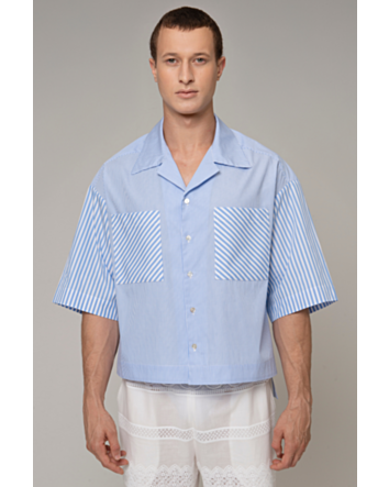 Camisa em Tricoline Mix de Listras-Azul Bebê-G