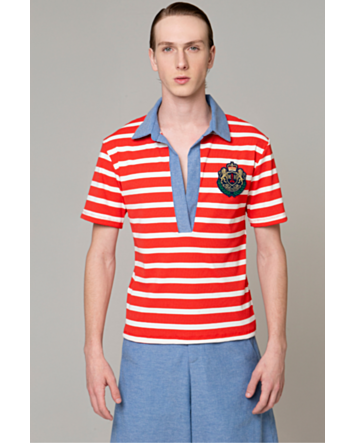 Camisa Polo em Rib Listrado