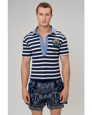 Camisa Polo em Rib Listrado-listrado preto e branco mairo-M