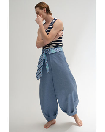 Calça Harém em Tecido Efeito Jeans-Azul Claro-M